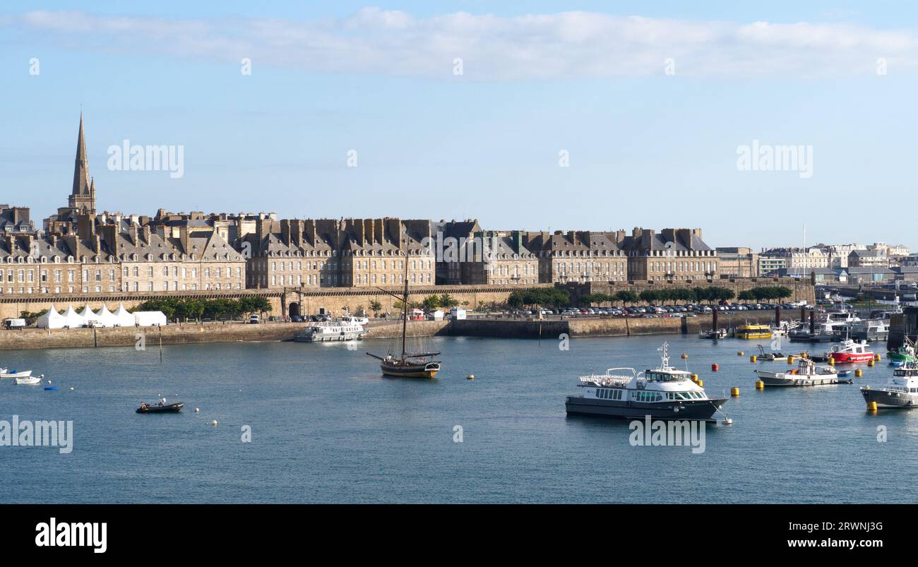 Saint Malo harbour and walled town Stock Photo