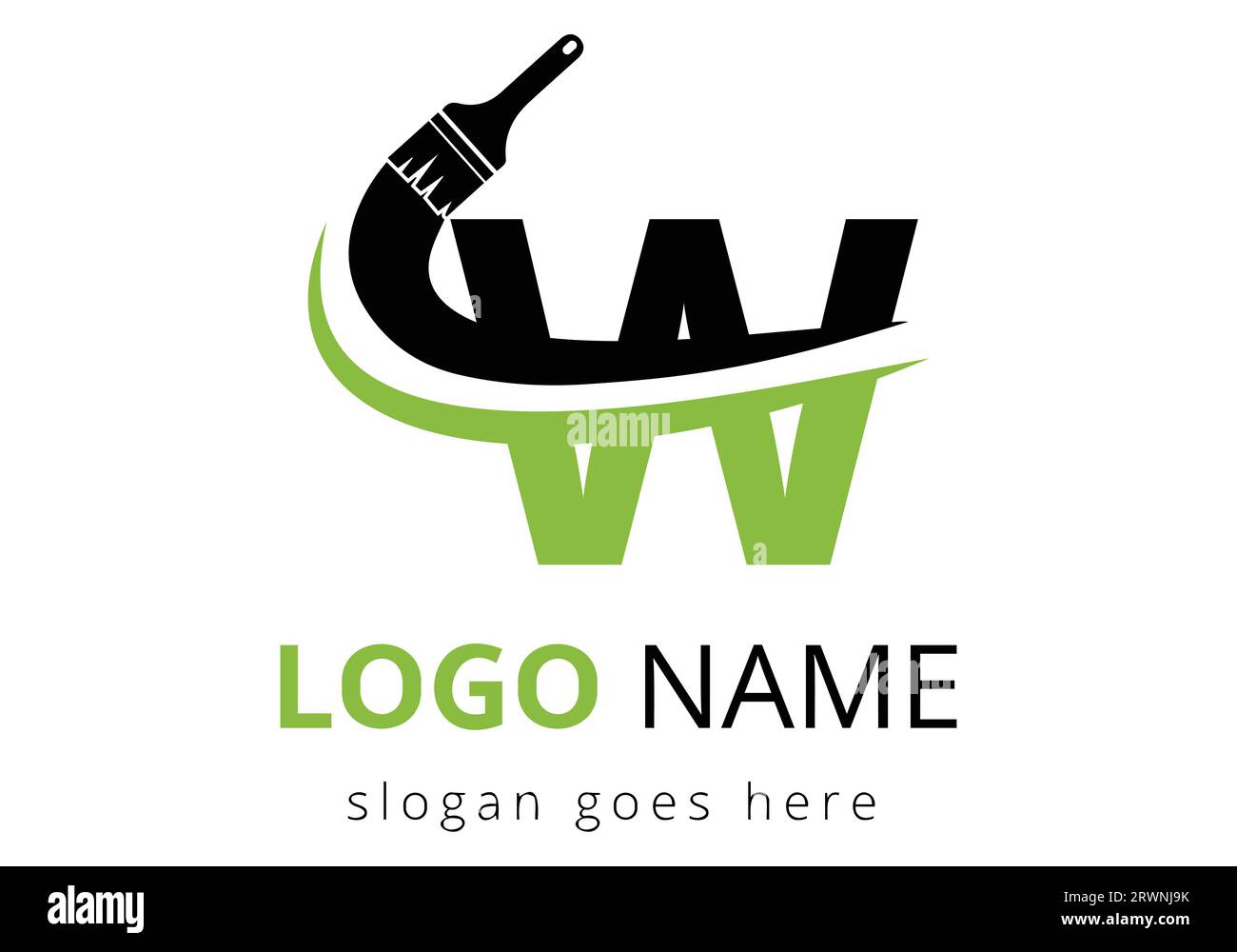 Letter W paint brush logo design template. Initial Paint Sign Concept ...