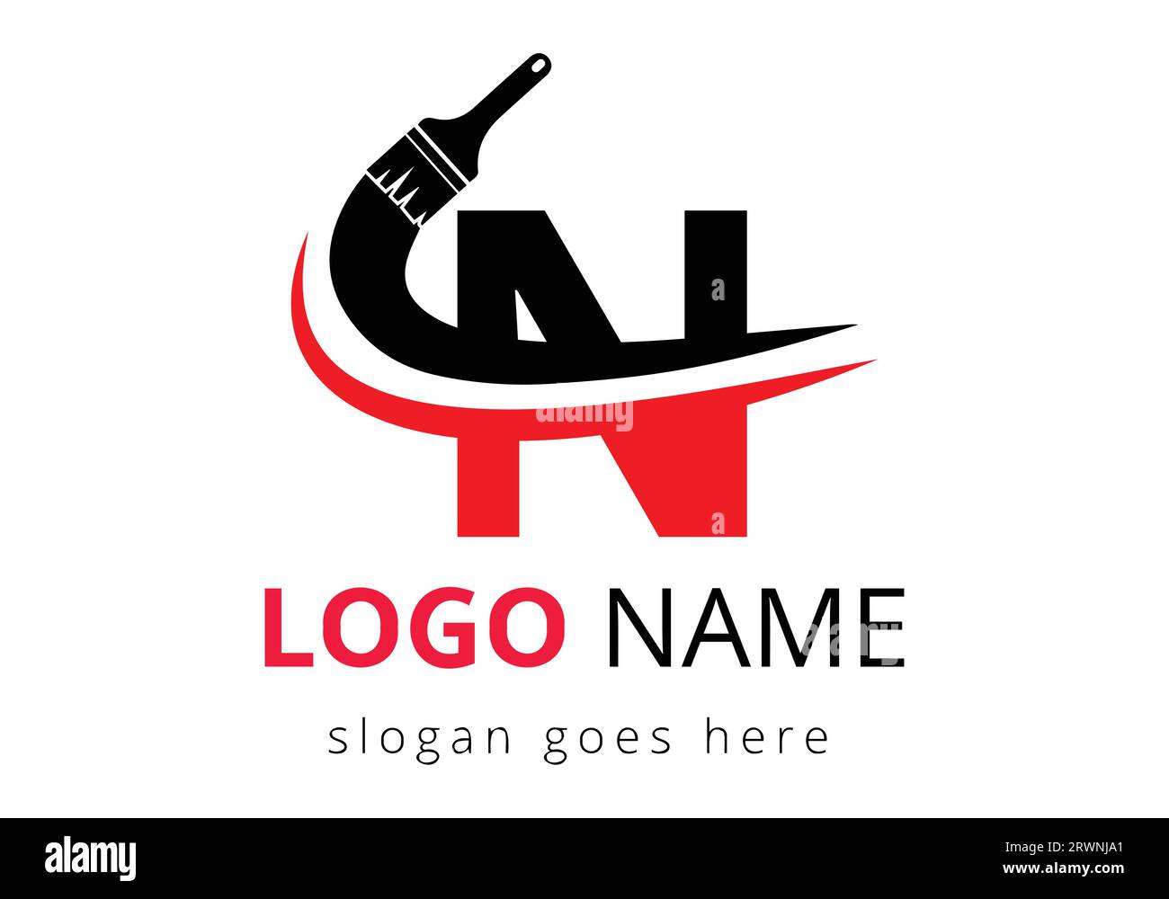 Letter N paint brush logo design template. Initial Paint Sign Concept Template Stock Vector