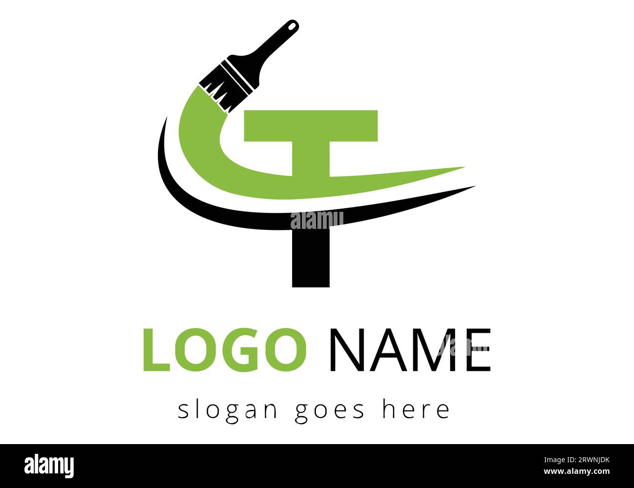 Letter T paint brush logo design template. Initial Paint Sign Concept
