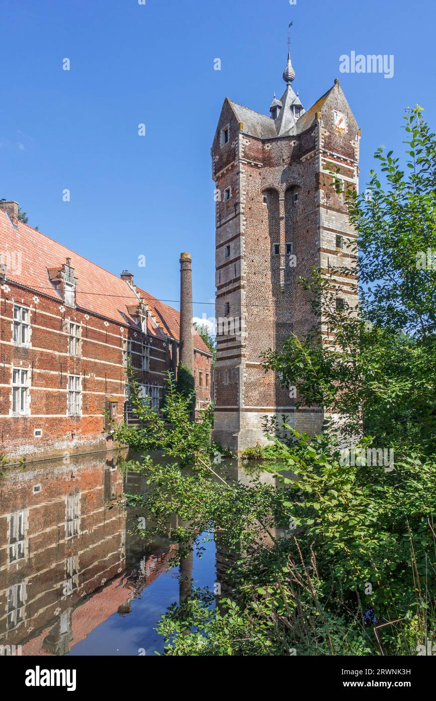 Medieval Donjon Ter Heyden / Ter Heide, 14th century keep and old brewery in the village Rotselaar, Flemish-Brabant, Flanders, Belgium Stock Photo