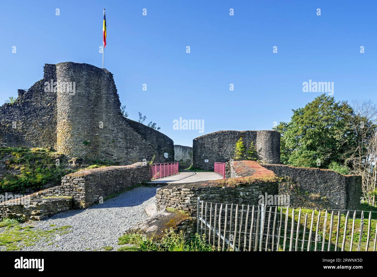 Ruines of the 13th century Château d'Herbeumont, ruined medieval castle at Herbeumont, province of Luxembourg, Belgian Ardennes, Wallonia, Belgium Stock Photo
