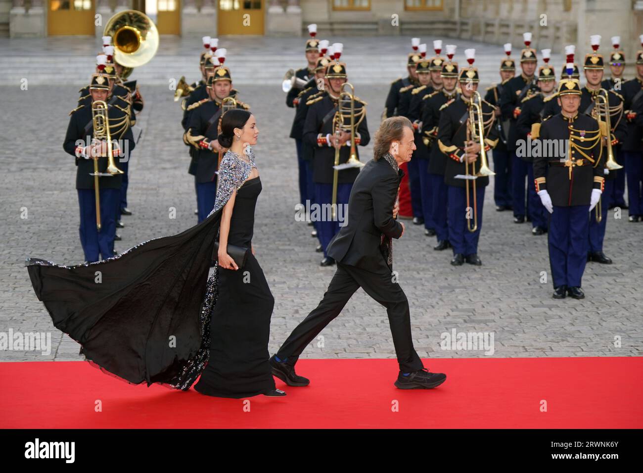 Melanie Hamrick and Mick Jagger attending the State Banquet at the Palace of Versailles, Paris, during the State Visit to France. Picture date: Wednesday September 20, 2023. Stock Photo