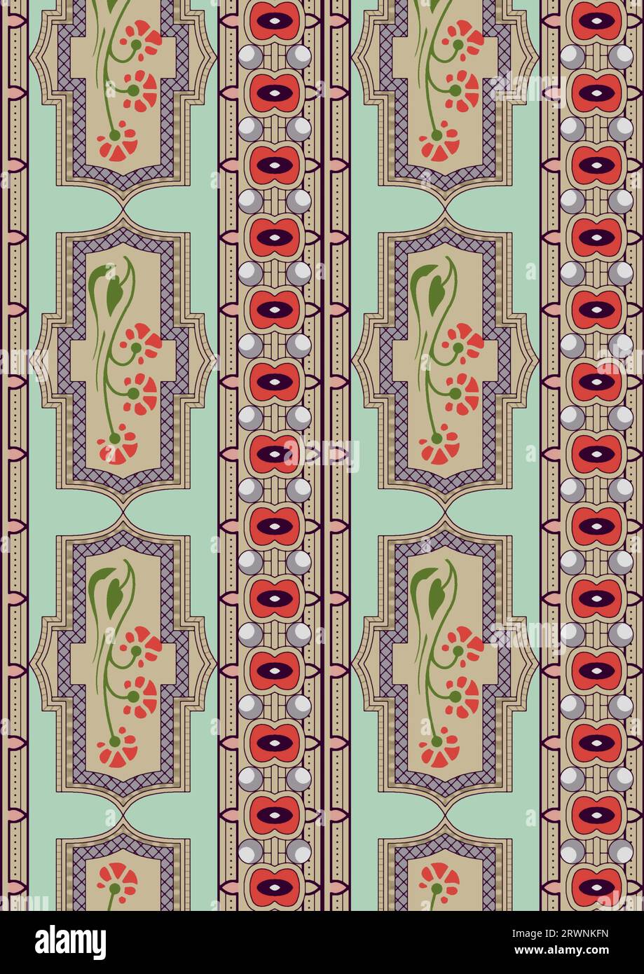 Border design with digital ornamental motifs for textile print cloth