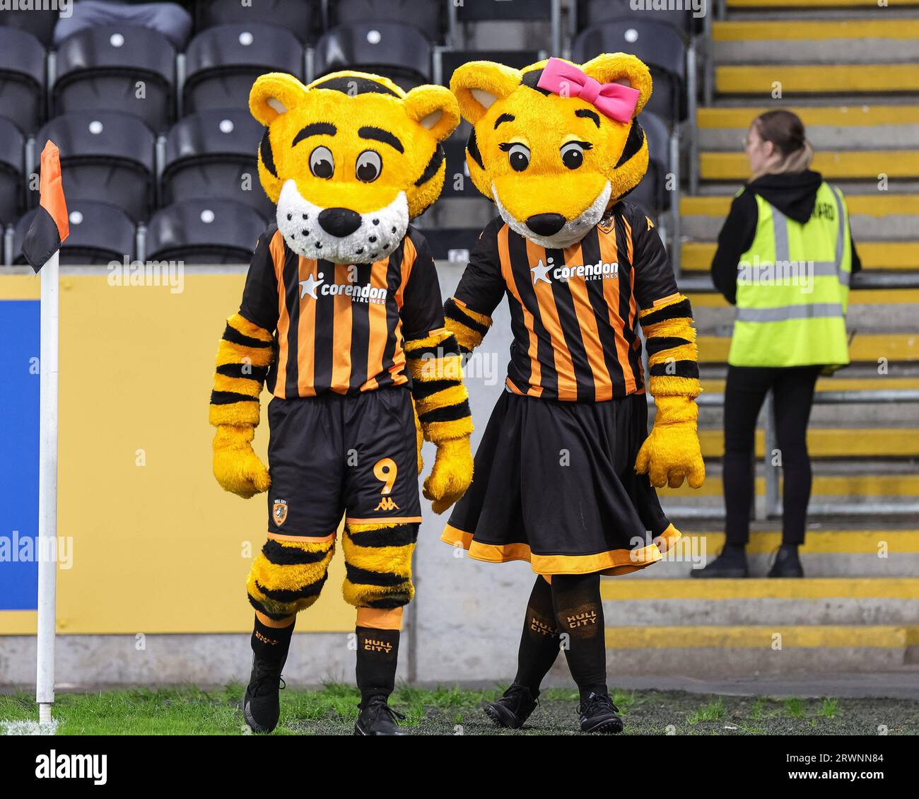 Hull, UK. 20th Sep, 2023. Hull City club mascots Roary and Amber during the Sky Bet Championship match Hull City vs Leeds United at MKM Stadium, Hull, United Kingdom, 20th September 2023 (Photo by Mark Cosgrove/News Images) in Hull, United Kingdom on 9/20/2023. (Photo by Mark Cosgrove/News Images/Sipa USA) Credit: Sipa USA/Alamy Live News Stock Photo