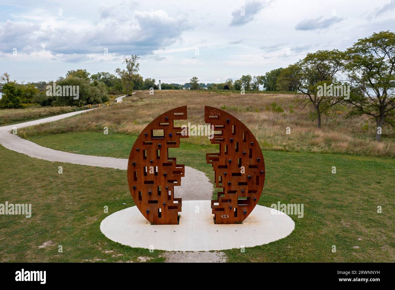 Detroit, Michigan - The Southern Gateway of the Iron Belle Trail in Belle Isle State Park. The Iron Belle is actually two trails--one hiking and one b Stock Photo