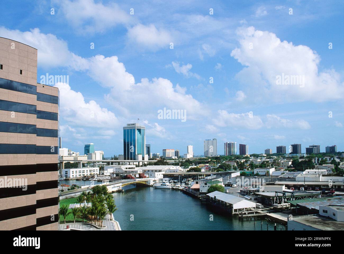Miami Florida General Douglas MacArthur Causeway Thruway. Downtown Miami waterfront connecting road from Downtown Miami to South Beach. USA Stock Photo