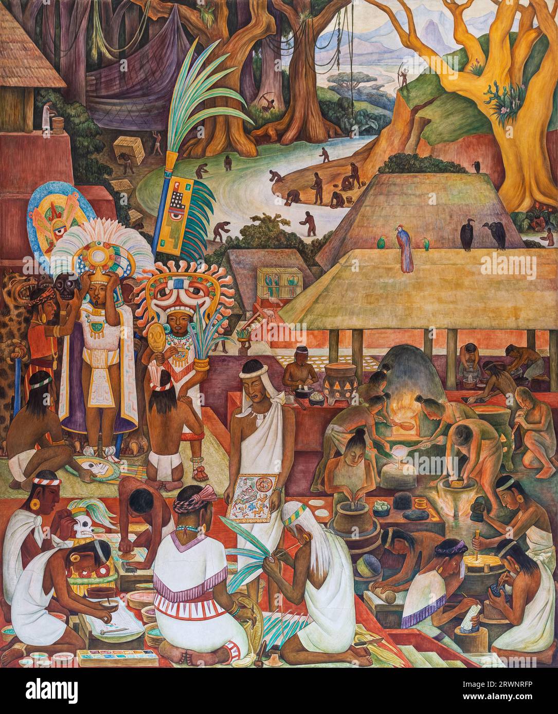 Artisans, fresco painting mural by Diego Rivera, Palacio Nacional, National or Presidential Palace, Zocalo, Mexico City, Mexico. Stock Photo