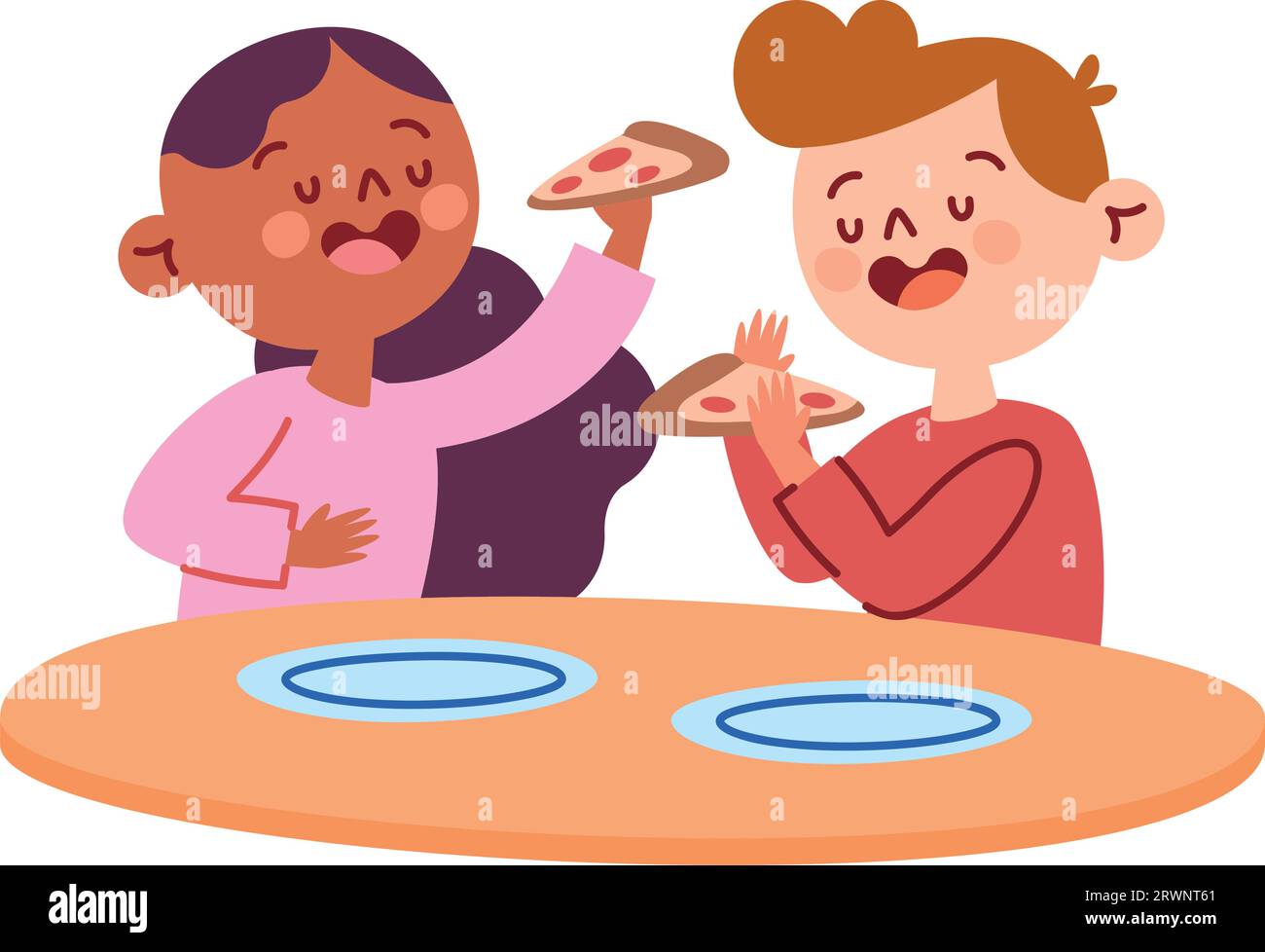 kids eating pizza vector isolated Stock Vector