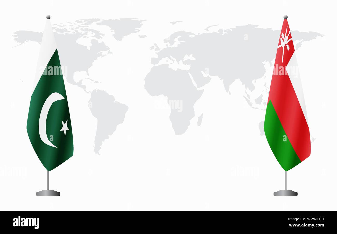 Pakistan and Oman flags for official meeting against background of ...