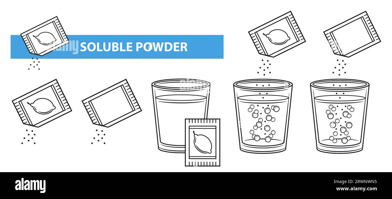 Soluble medical powder, open vitamin sachet packet, pharmacy medicine