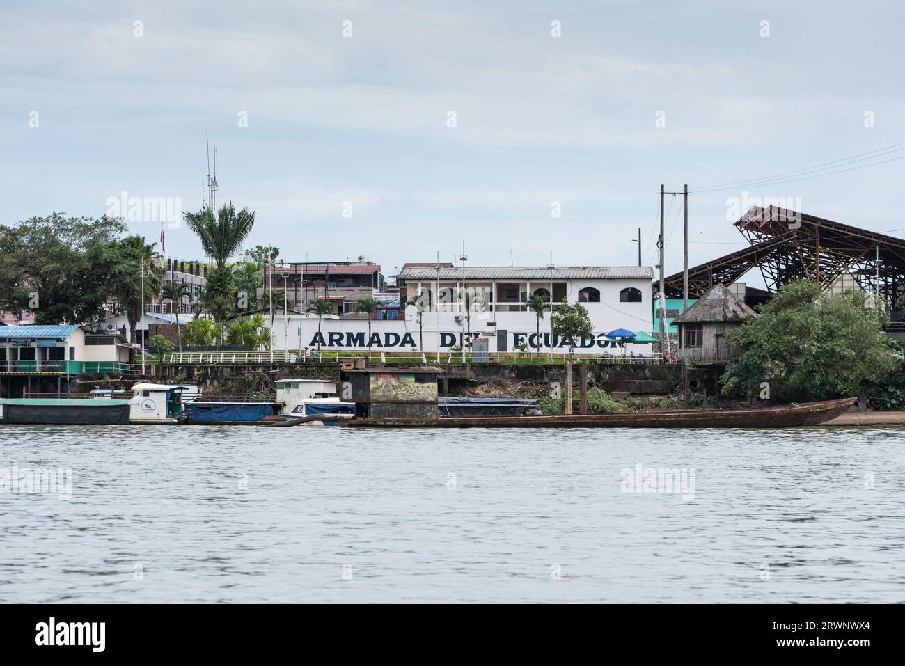 Waterfront at Coca (Puerto Francisco de Orellana) on the Napo River in Ecuador Stock Photo