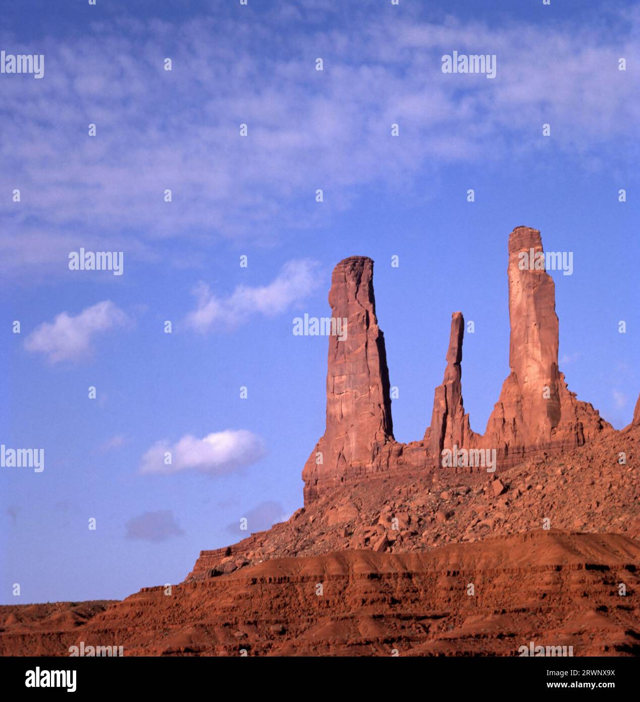 The Three Sisters rock formation, Monument Valley Navajo Tribal Park Stock Photo