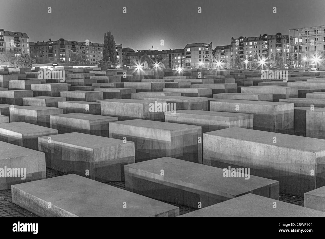 Berlin, Germany - October 27, 2014: The Holocaust monument in Berlin, Germany. It consist of 2711 concrete blocks whit different highs and parallel al Stock Photo