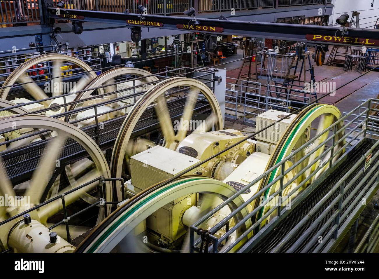 The winding house in the San Francisco Cable Car Museum, San Francisco, California, USA Stock Photo