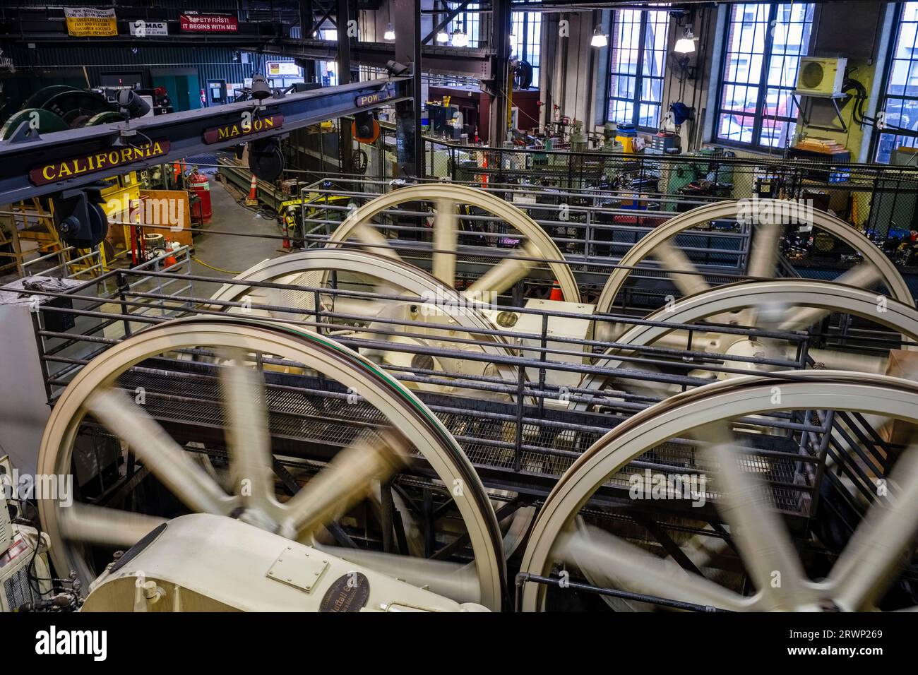 The winding house in the San Francisco Cable Car Museum, San Francisco, California, USA Stock Photo