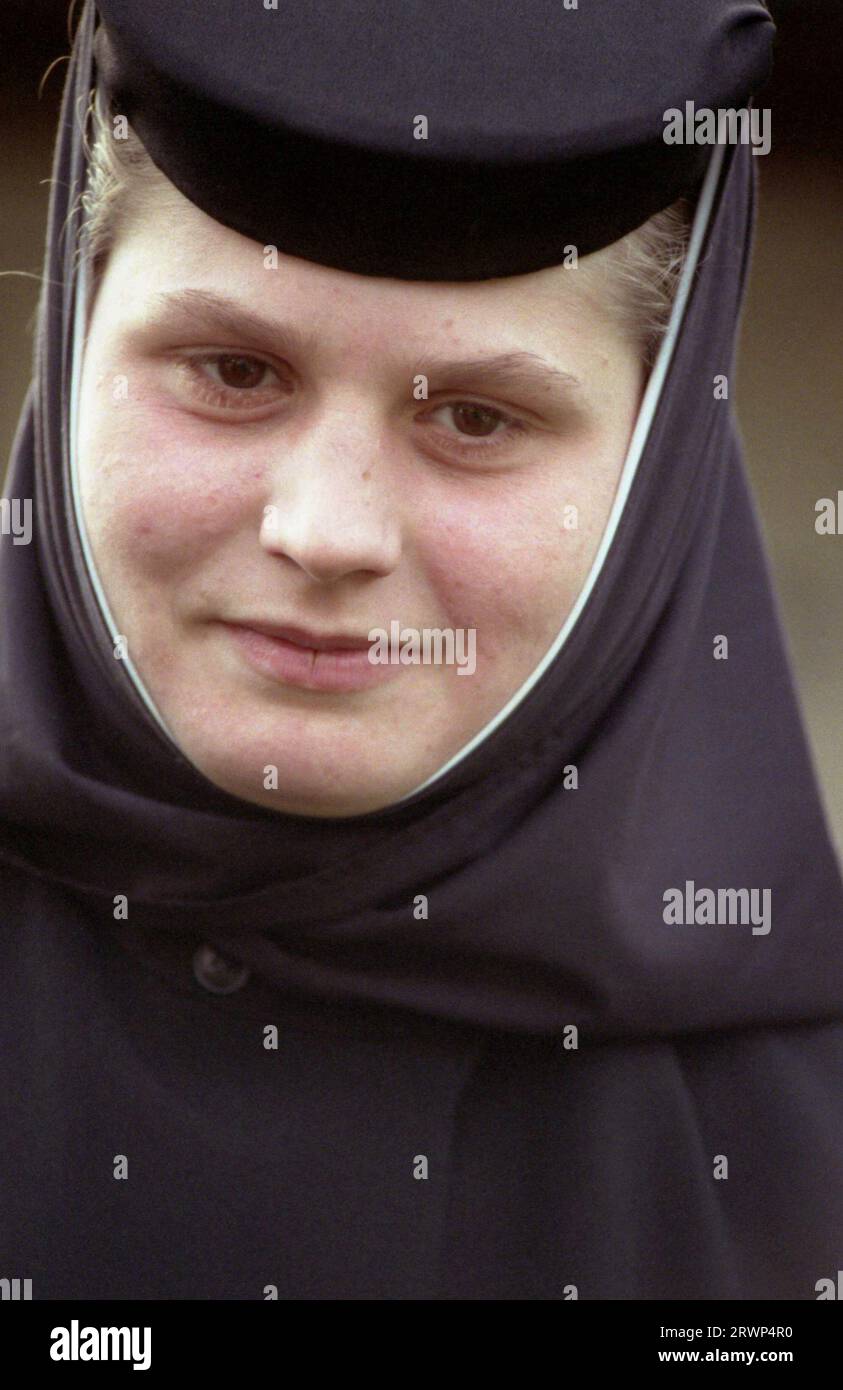 Ilfov County, Romania, 1999. Portrait of nun at Pasarea Monastery. Stock Photo