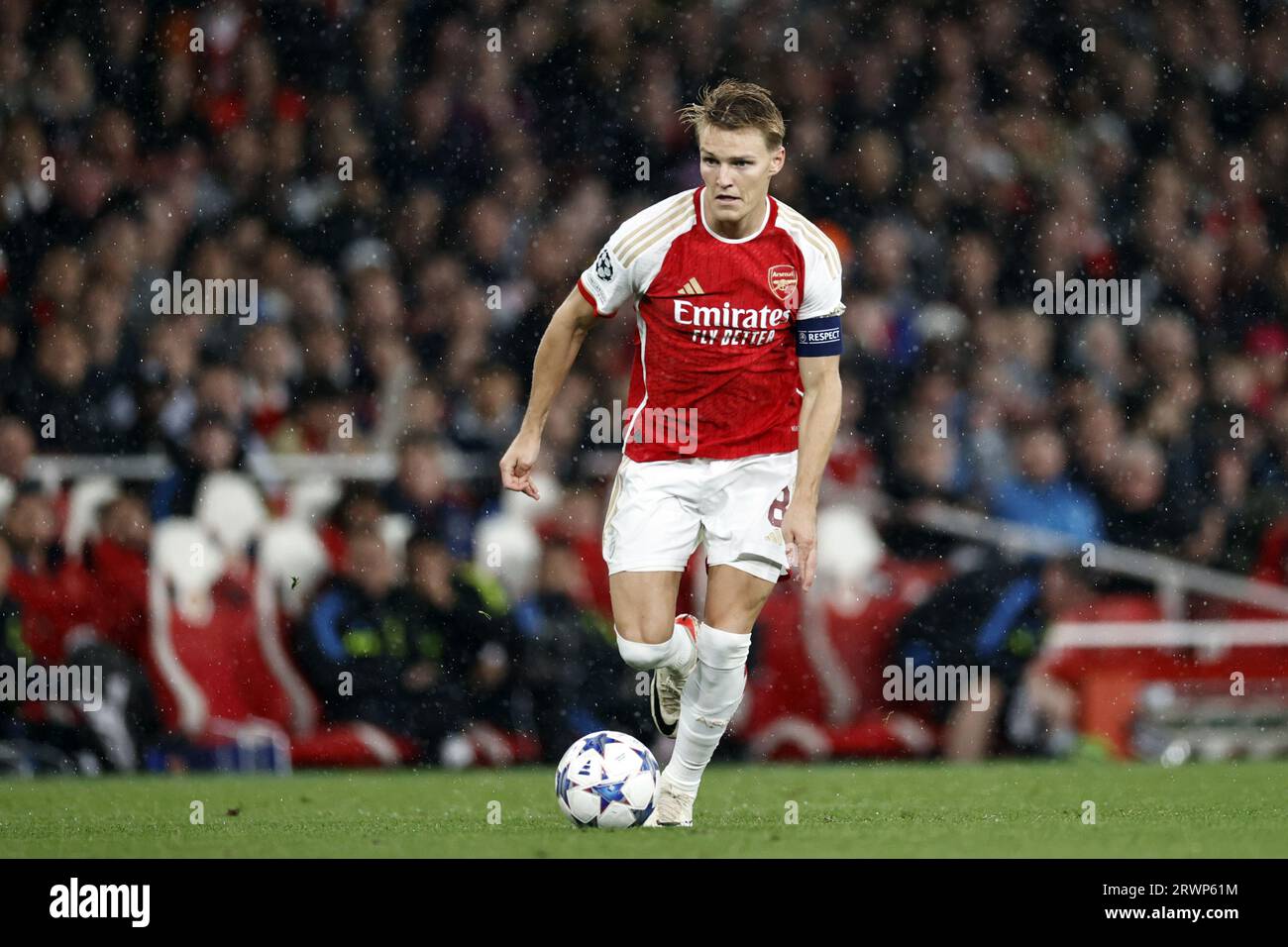 LONDON - Martin Odegaard of Arsenal FC during the UEFA Champions League match between Arsenal FC and PSV Eindhoven at the Emirates Stadium on September 20, 2023 in London, United Kingdom. ANP MAURICE VAN STEEN Stock Photo