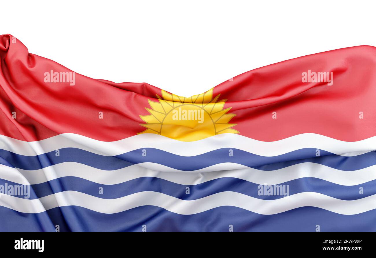 Flag of Kiribati isolated on white background with copy space above. 3D rendering Stock Photo