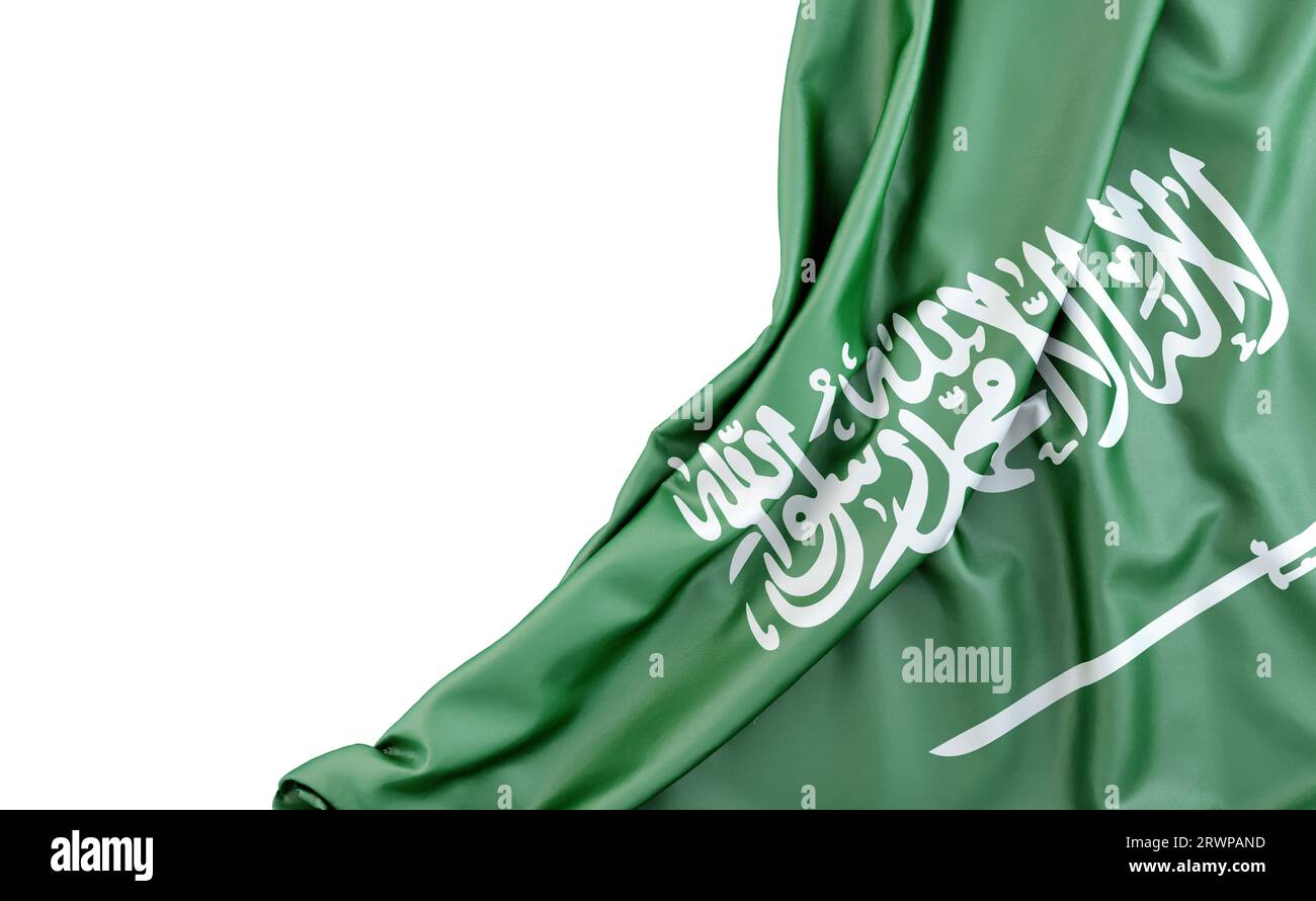 Flag of Saudi Arabia with empty space on the left. Isolated. 3D Rendering Stock Photo