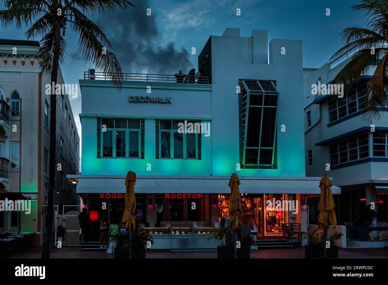 Ocean Drive, ch, City of Miami Beach, Florida, USA at Night Stock Photo