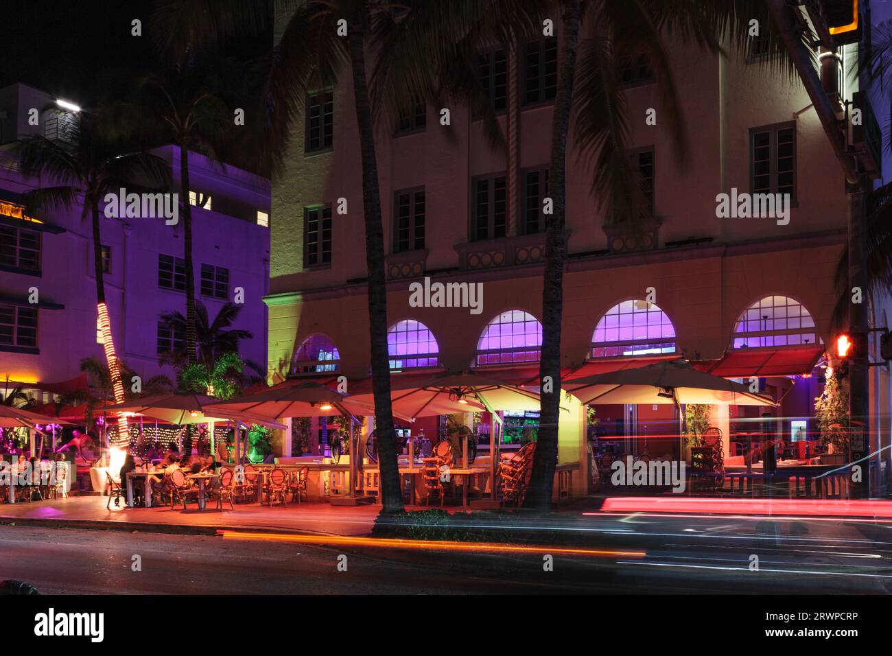 Ocean Drive, ch, City of Miami Beach, Florida, USA at Night Stock Photo