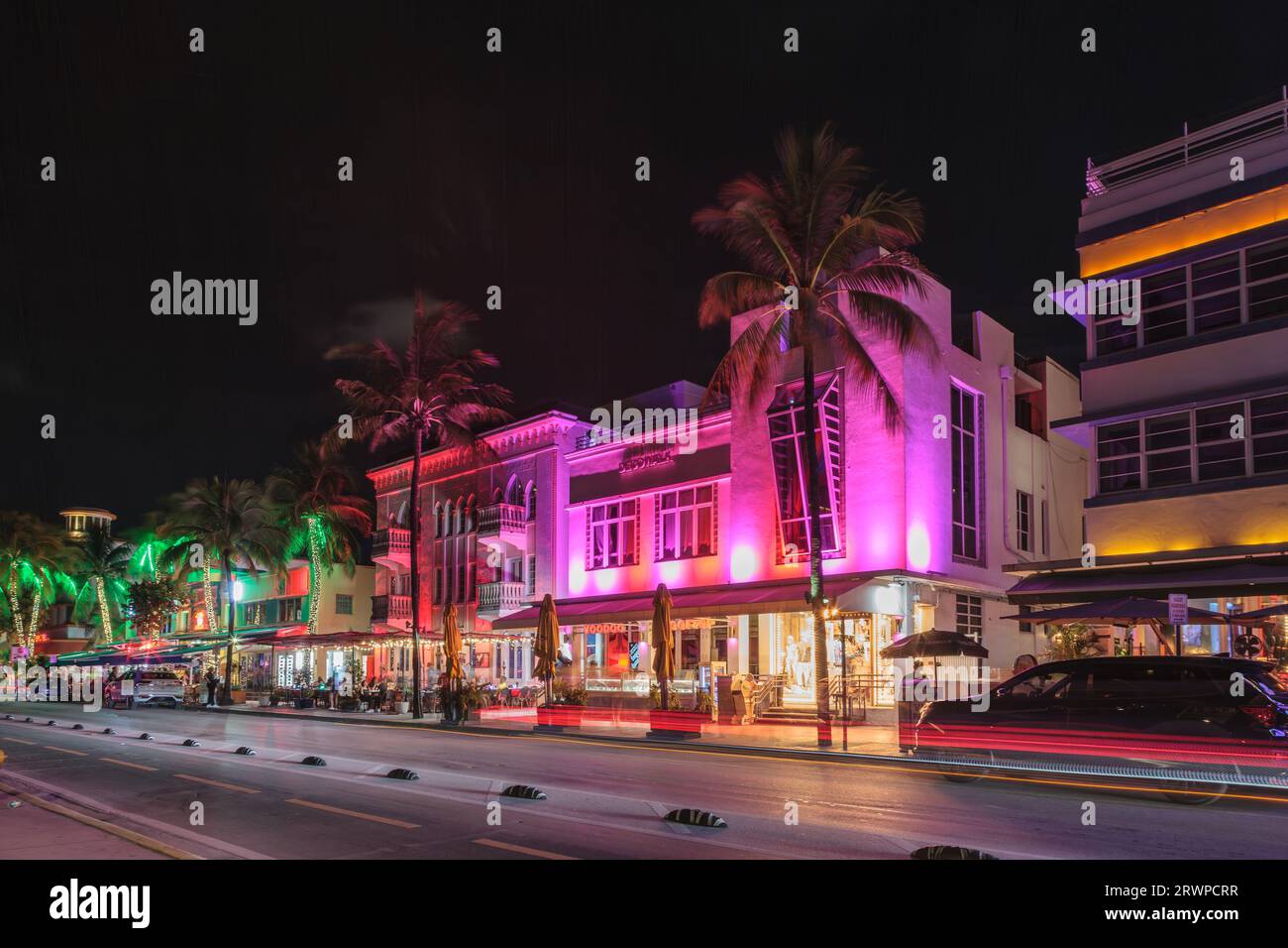 Ocean Drive, ch, City of Miami Beach, Florida, USA at Night Stock Photo