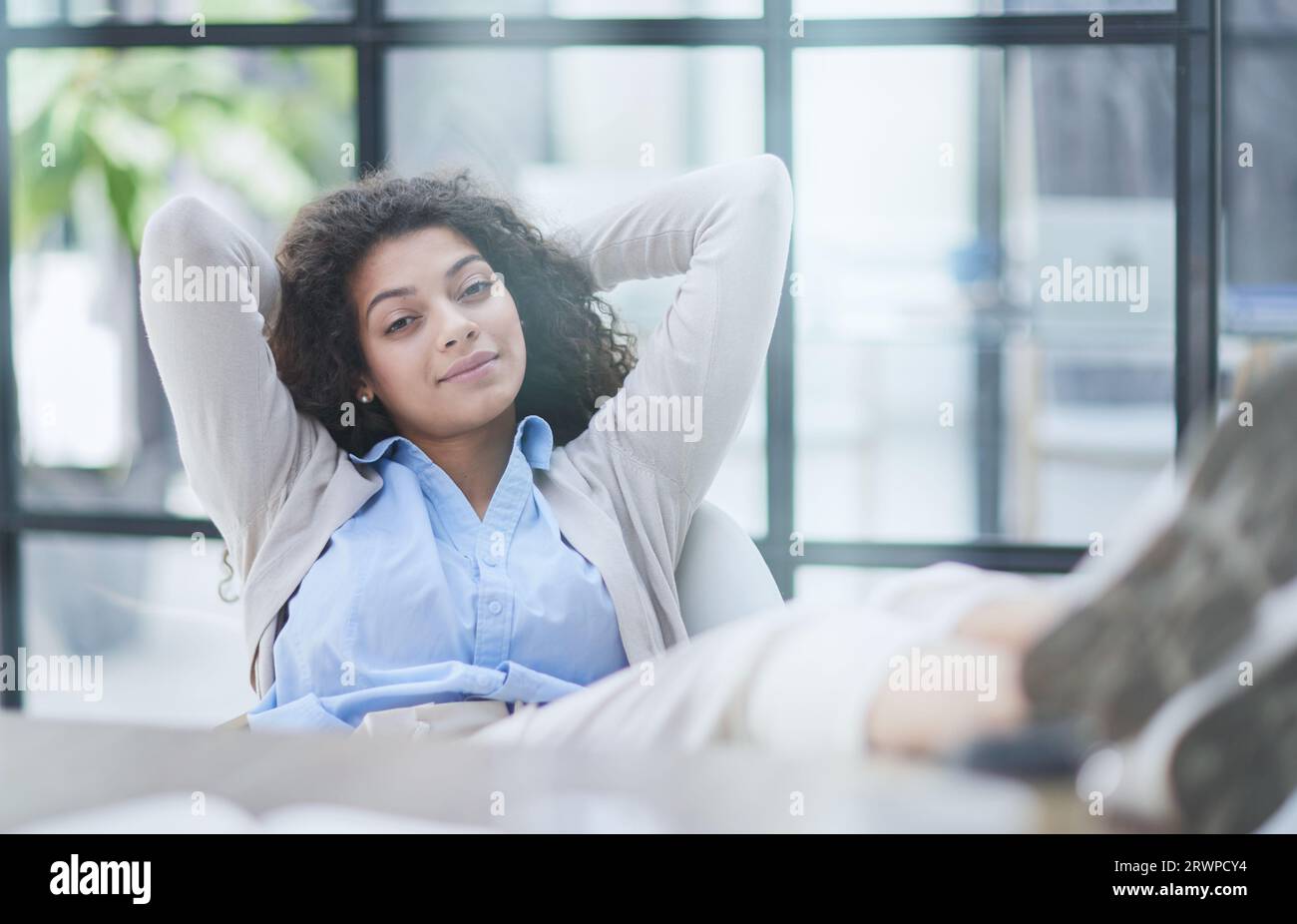 Tired businesswoman sleeping with closed eyes at workplace Stock Photo ...