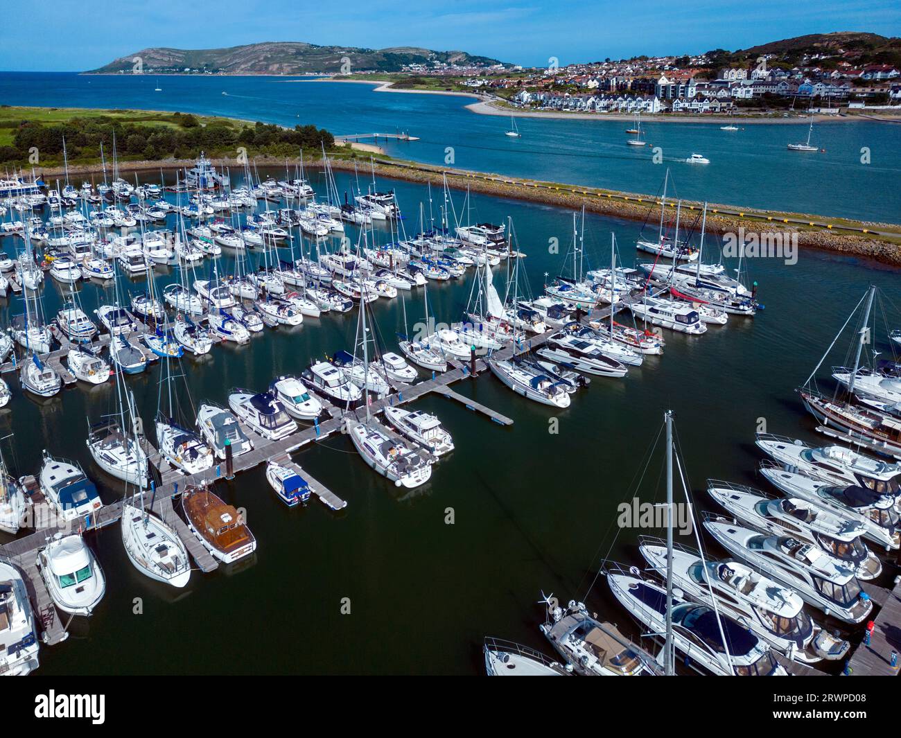 Aerial view of the marina at Conwy on the north Wales coast in the