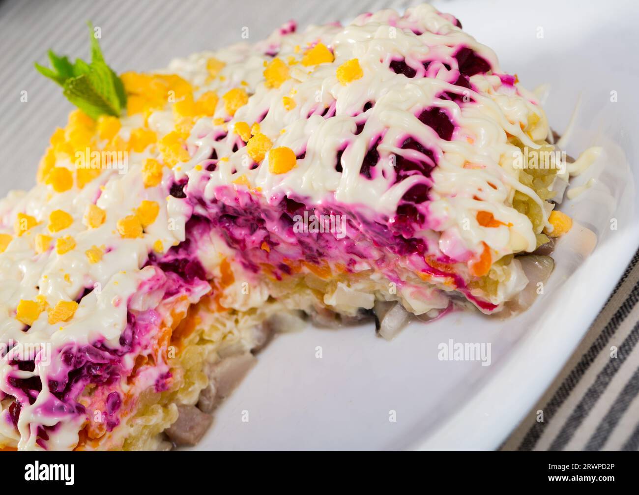 Russian dressed herring salad Stock Photo Alamy
