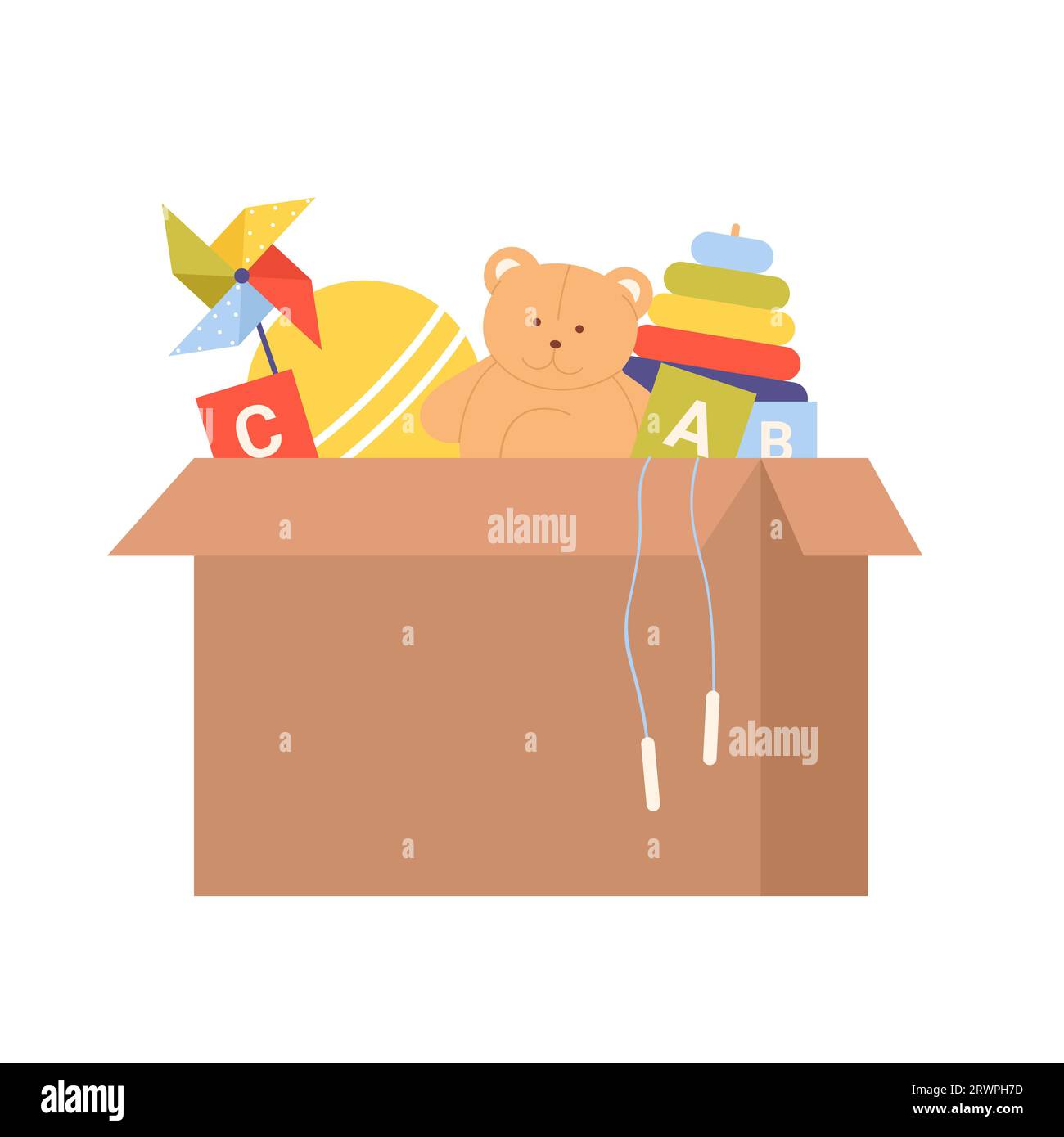 Charity toys donation box. Humanitarian help for kids, donation support