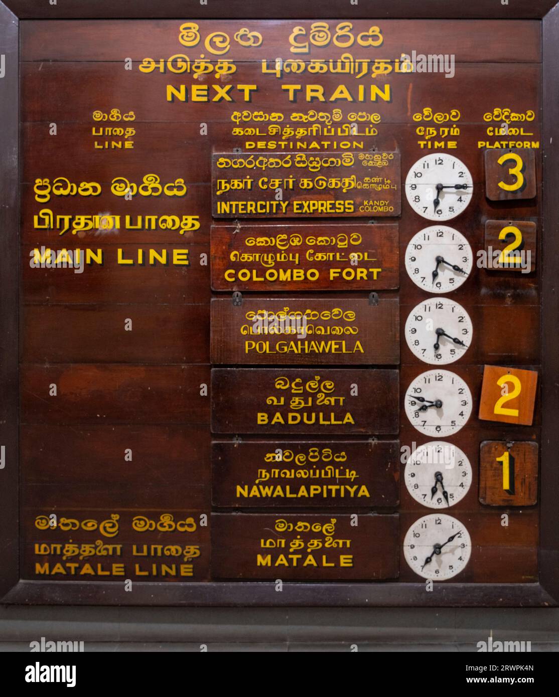 Asia, Sri Lanka, Kandy. Railway timetable in Kandy Railway station ...