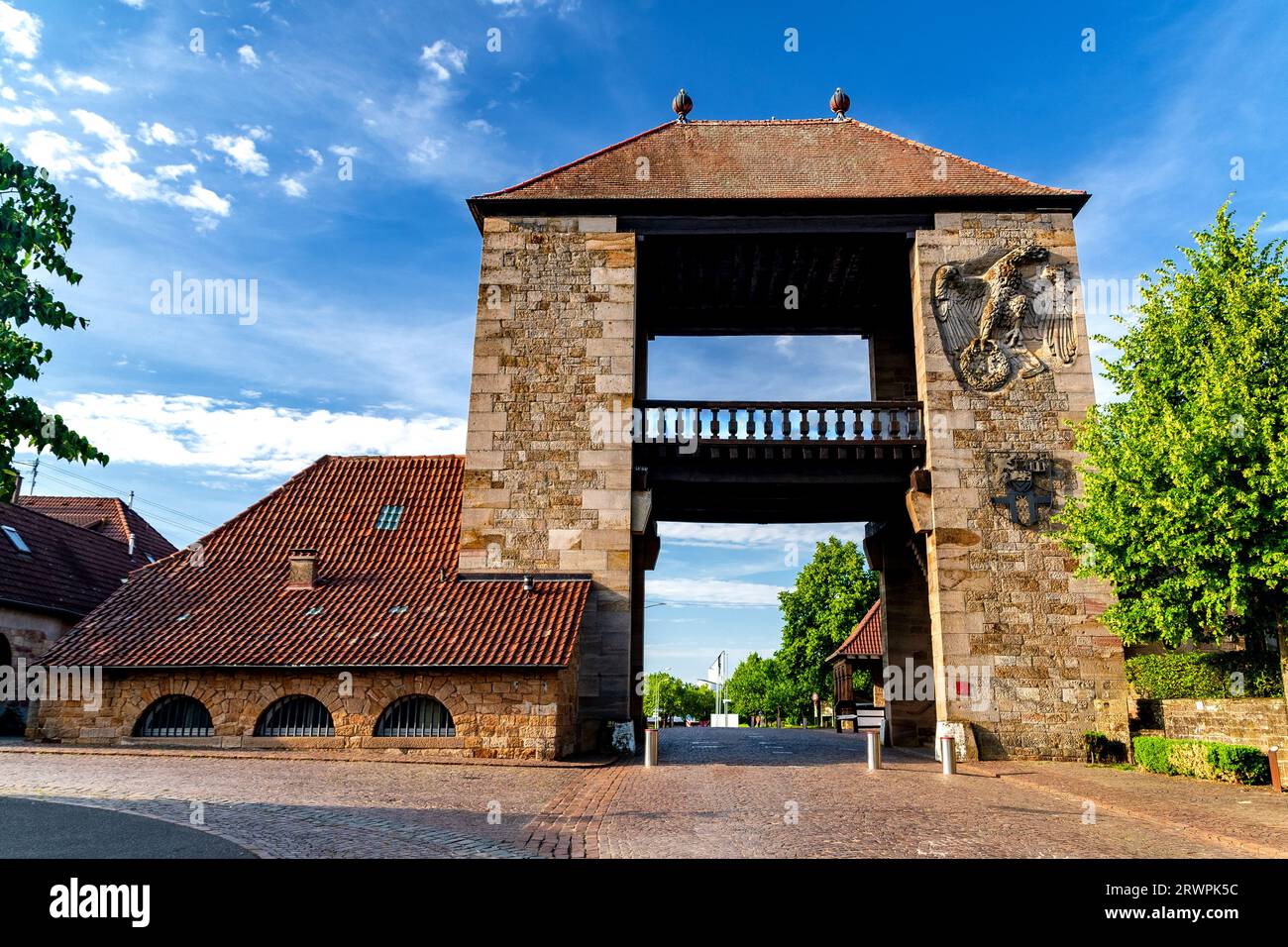 German wine gate at the German wine route in Rhineland-Palatinate, Germany Stock Photo