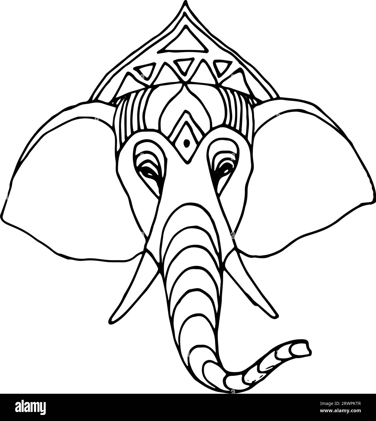 Ganesha doodling style.Happy Diwali.Vector illustration of Hindu lord of wisdom.Hand drawn elephant head. Stock Vector