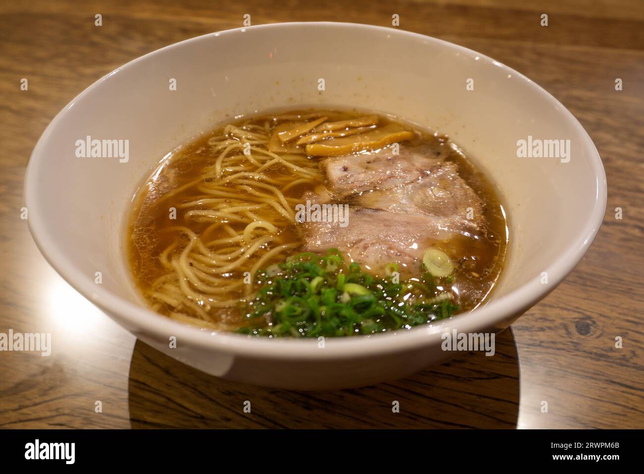 Japanese Shoyu soya sauce ramen noodles adorned with marinated bamboo