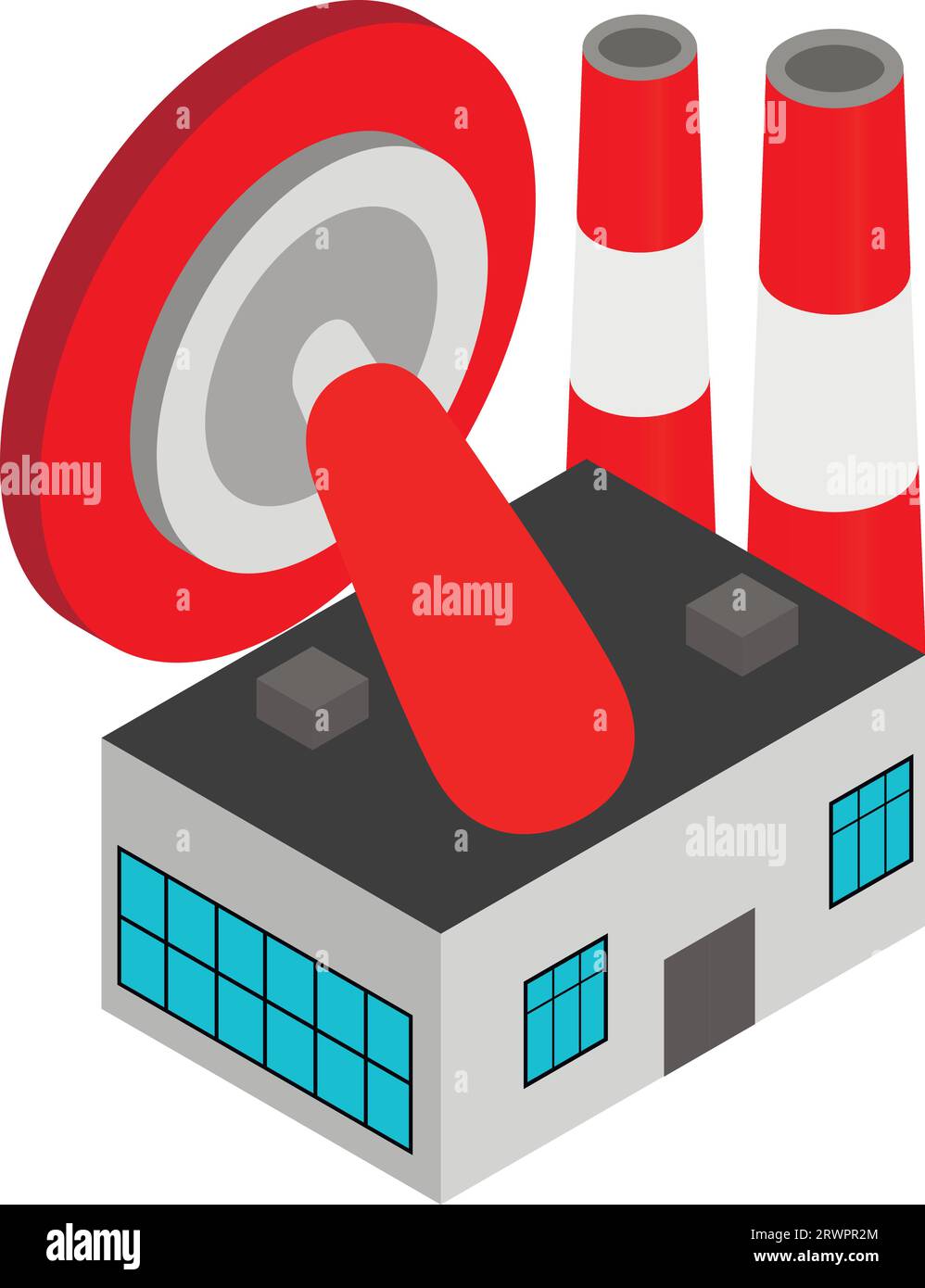 Production liquidation icon isometric vector. Factory building and switch down. Industrial production, no factory Stock Vector