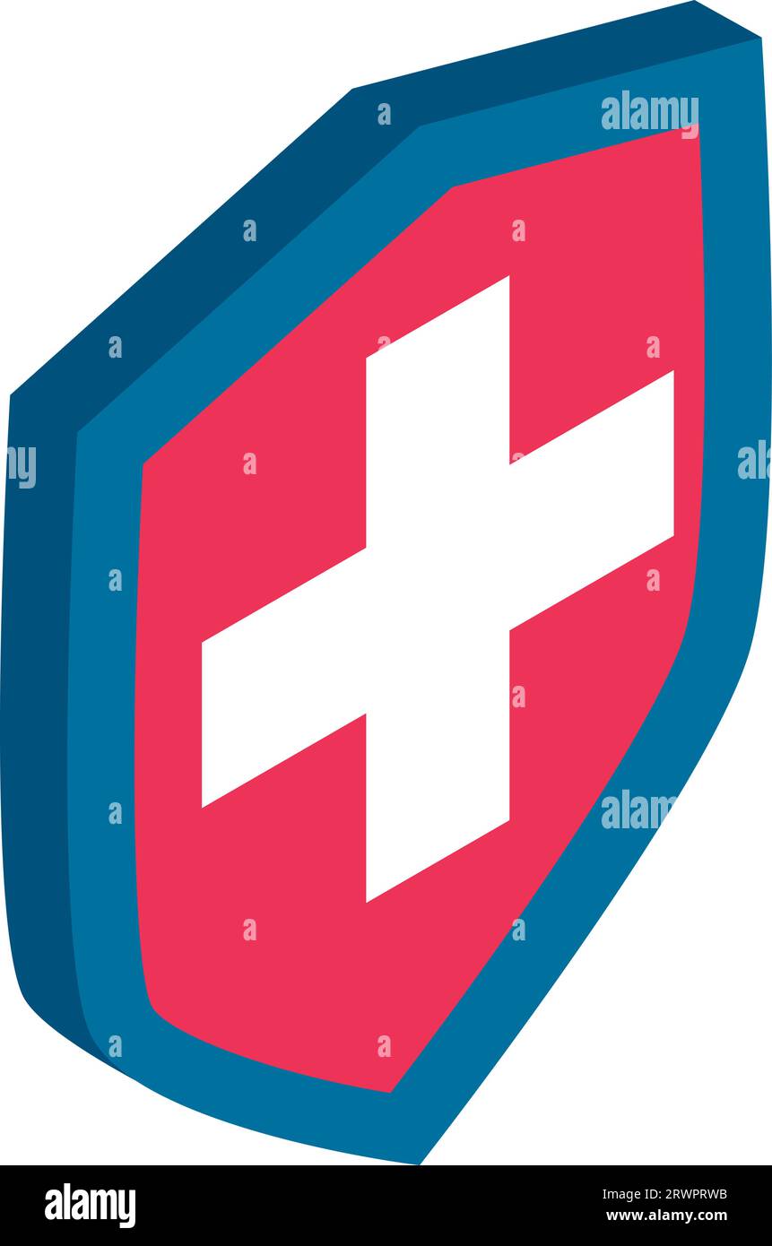 Medical assistance icon isometric vector. Shield with white cross image