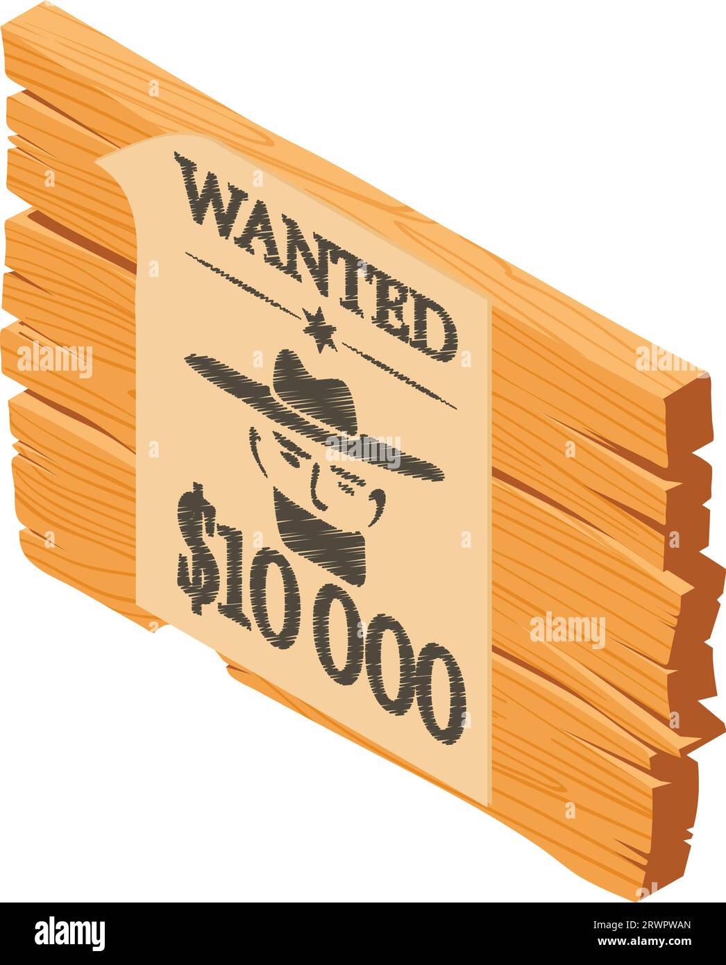 Wild west icon isometric vector. Old wanted poster on wooden board icon. Texas symbol, western Stock Vector