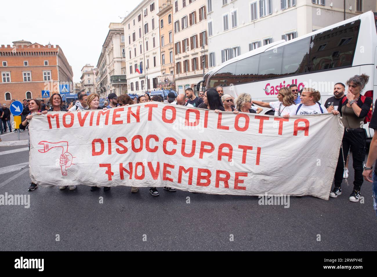 Rome, Italy. 20th Sep, 2023. Demonstration in Piazza Santi Apostoli in Rome organized by groups of unemployed people from Naples (Photo by Matteo Nardone/Pacific Press/Sipa USA) Credit: Sipa USA/Alamy Live News Stock Photo