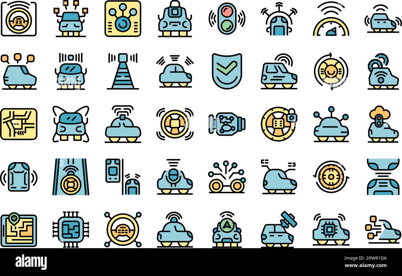 Driverless vehicle icons set outline vector. Car future. Drive self ...