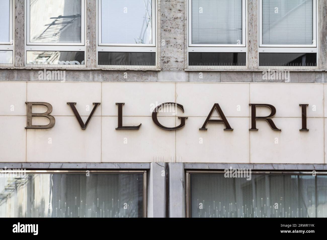 Picture of a sign with the logo of Bulgari taken on their main store for Cologne Germany. Bulgari is an Italian luxury brand known for its jewellery Stock Photo Alamy