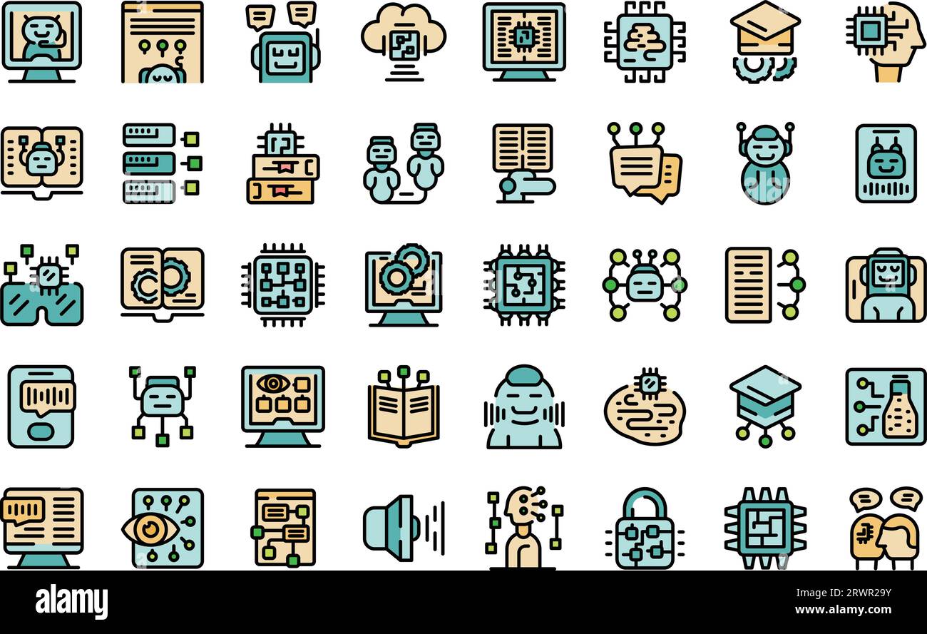 Artificial intelligence in education icons set outline vector. Robot ...