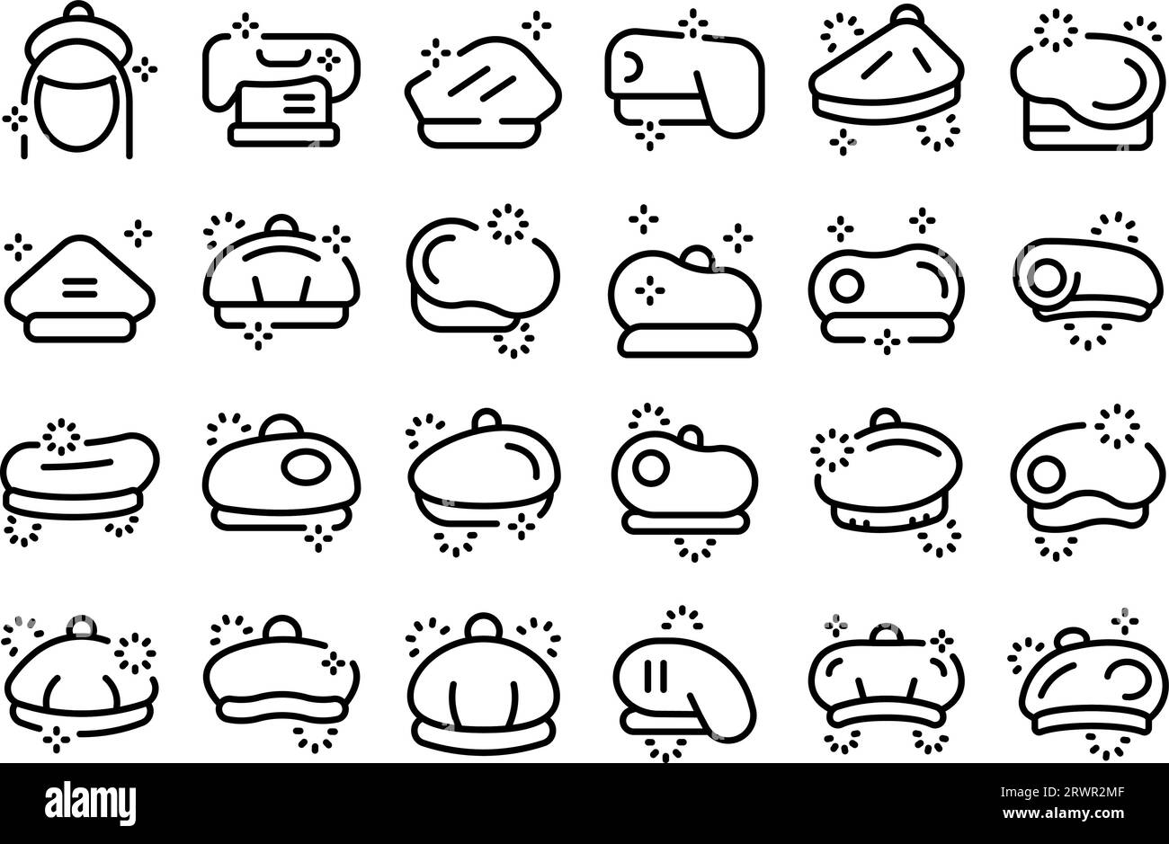 Beret icons set outline vector. French hat. Cap wool Stock Vector