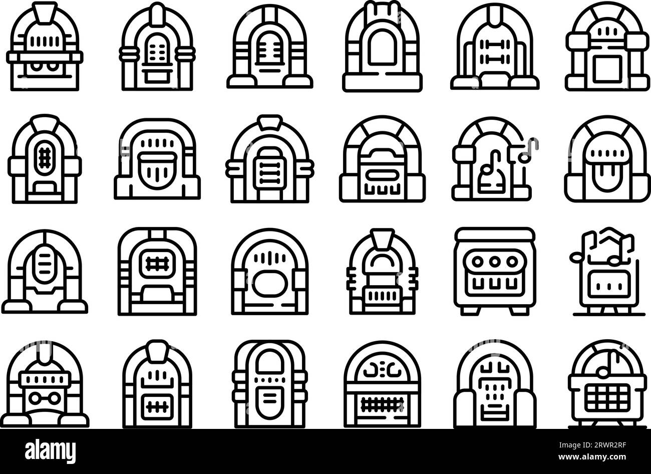 Jukebox icons set outline vector. Machine dance. Music restaurant Stock ...