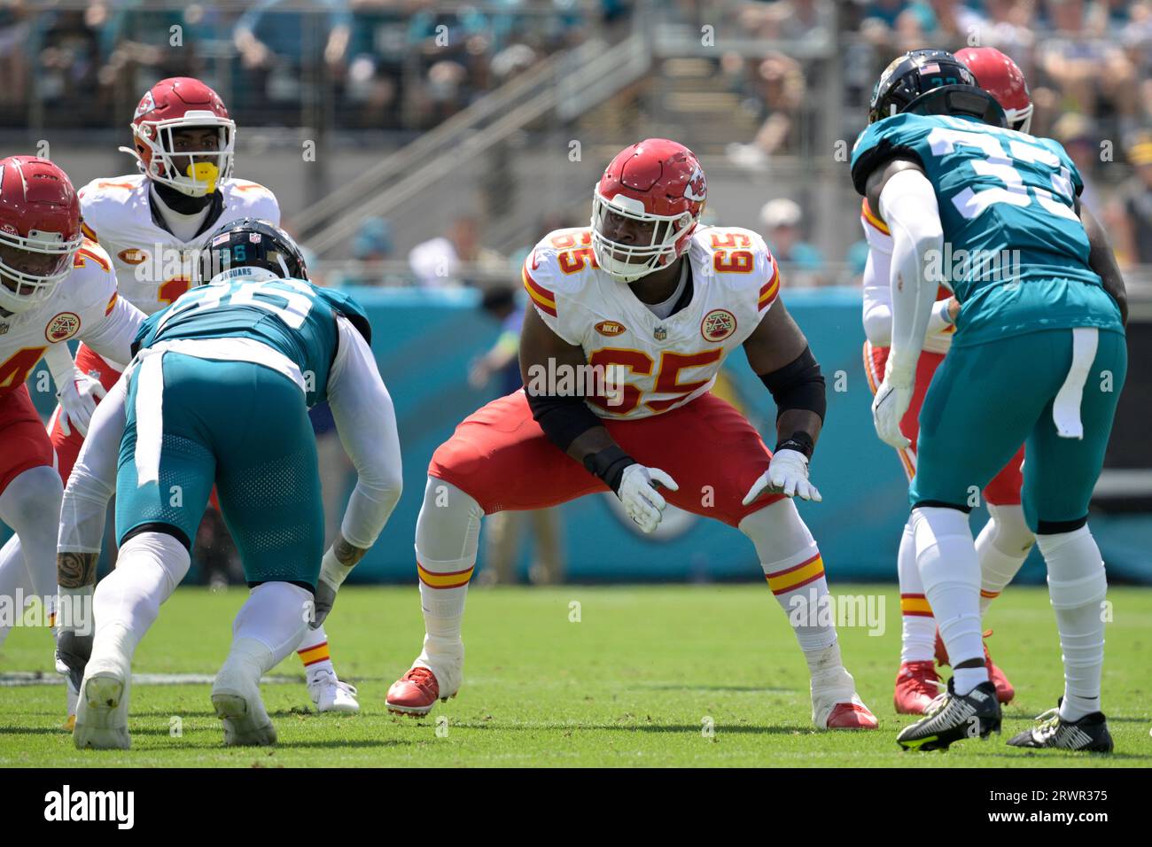 Tre Smith Kansas City Chiefs guard Trey Smith (65) sets up to block during the ...