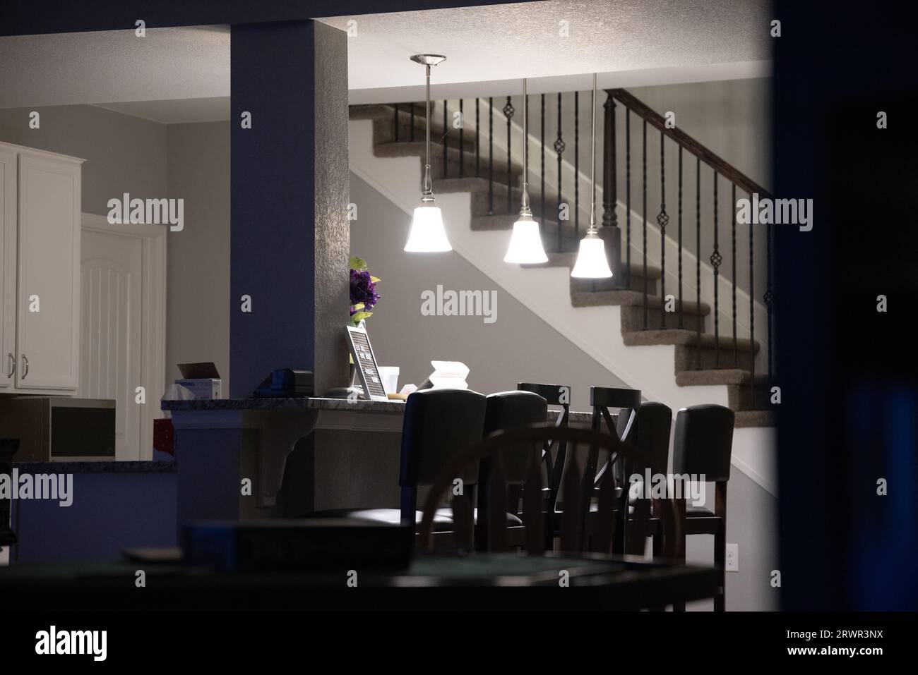 house interior at night lit by bar lights Stock Photo - Alamy