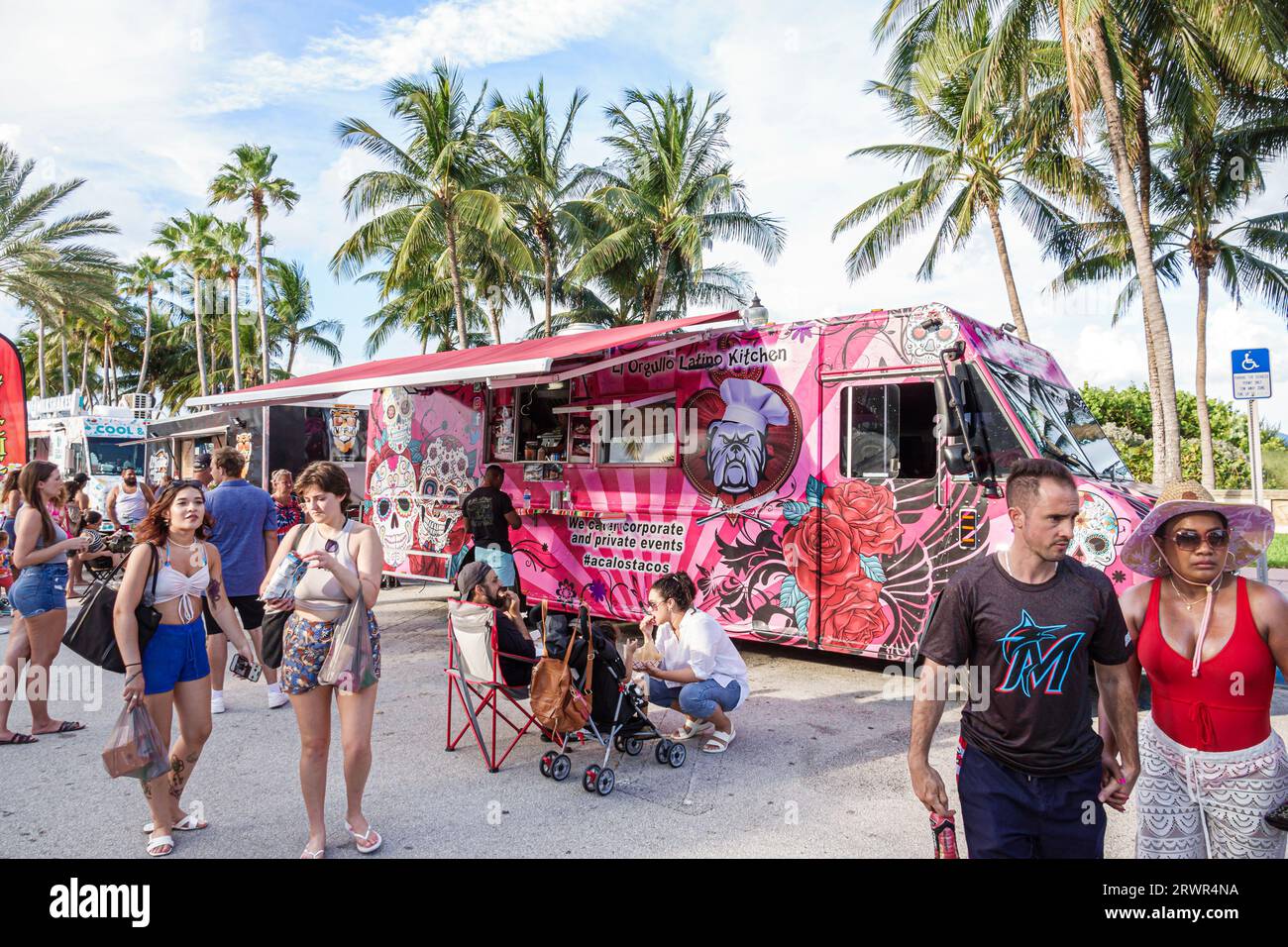 Miami Beach Florida,Ocean Terrace,Fourth 4th of July Independence Day event celebration activity,food trucks,man men male,woman women lady female,adul Stock Photo