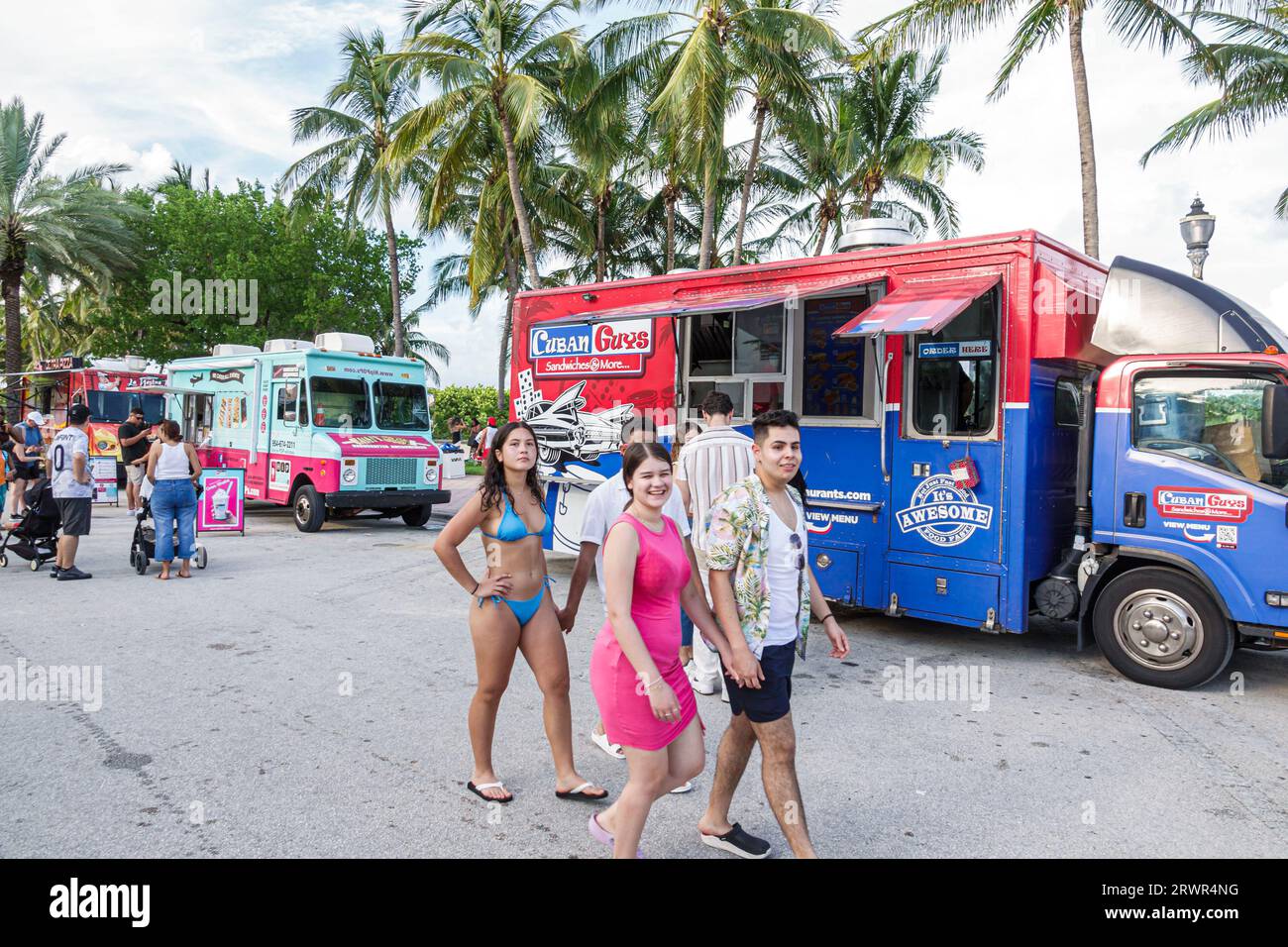 Miami Beach Florida,Ocean Terrace,Fourth 4th of July Independence Day event celebration activity,food trucks,man men male,woman women lady female,adul Stock Photo