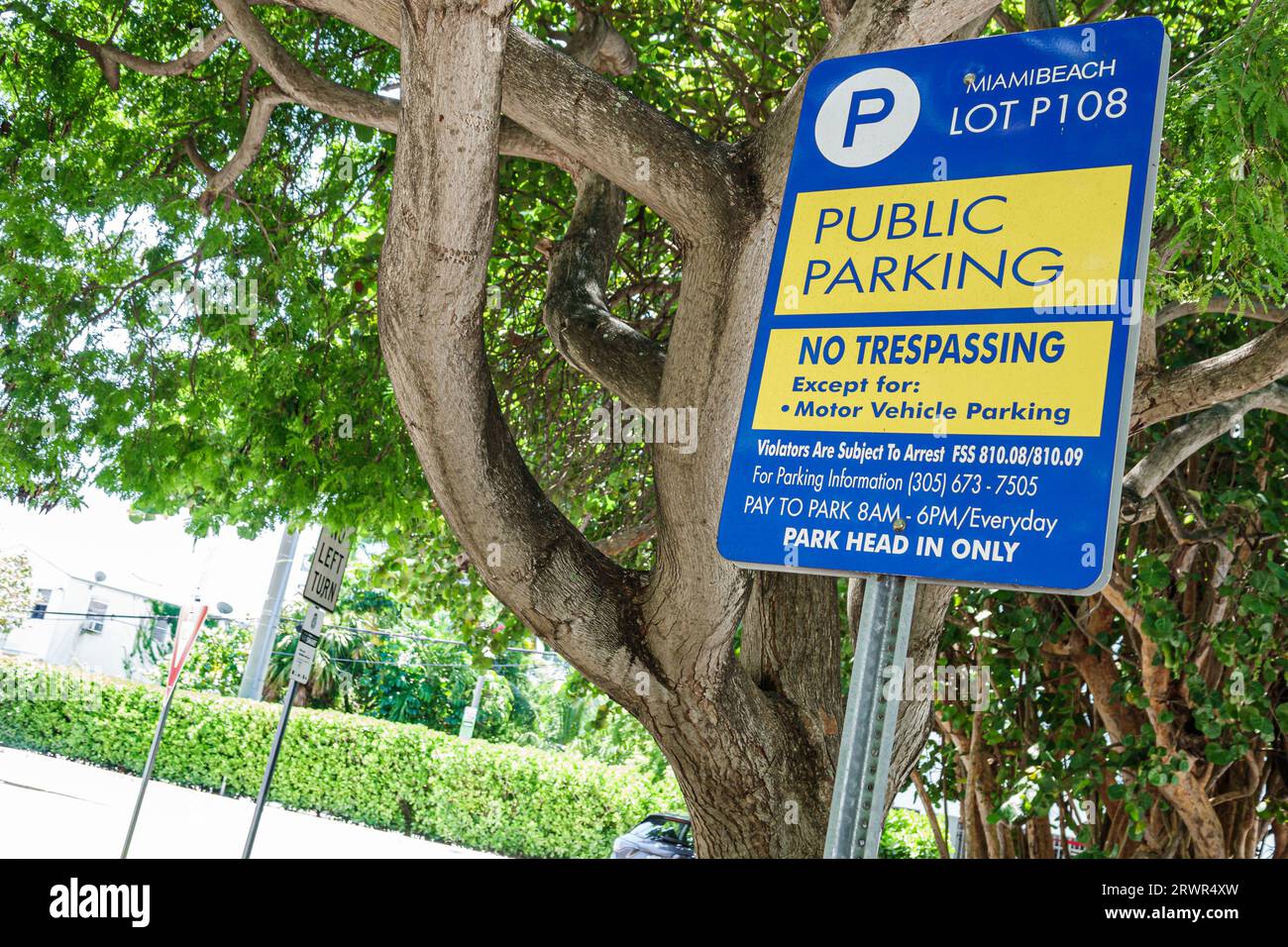 Miami Beach Florida,public parking lot car park sign information Stock