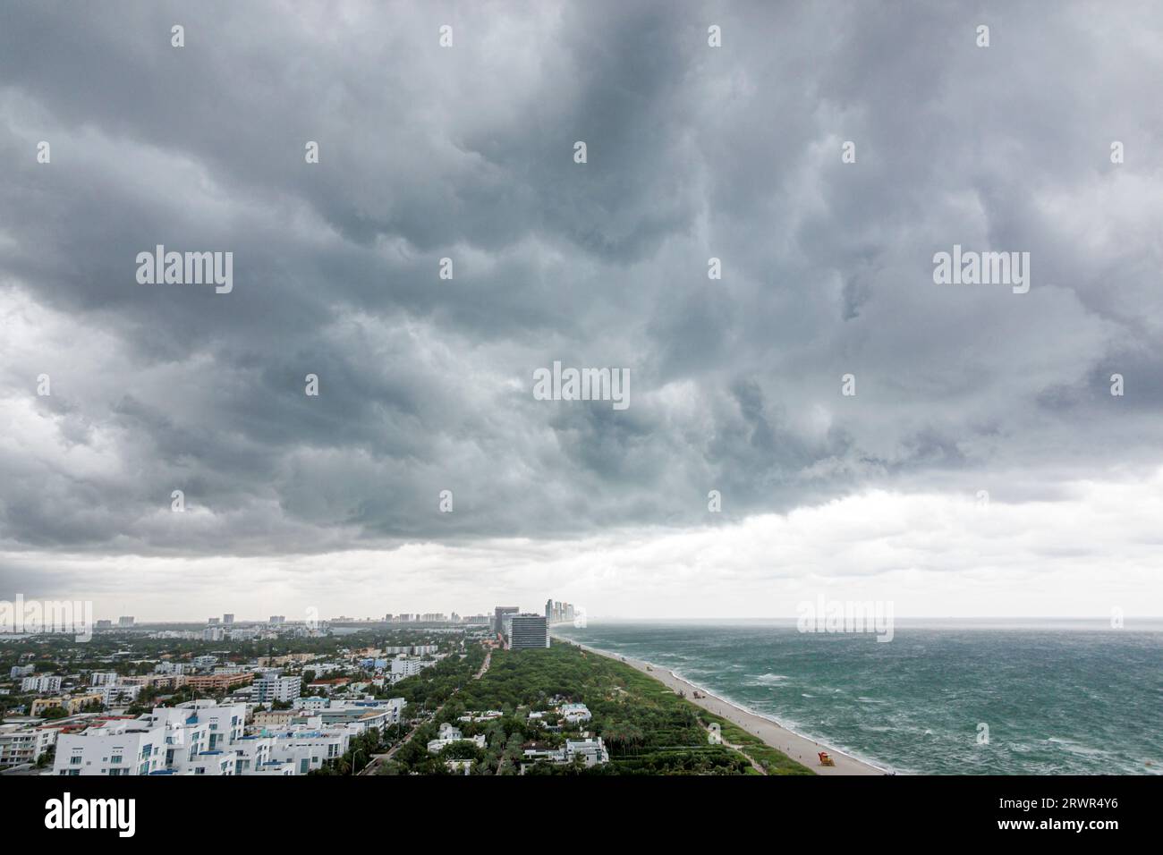 Miami Beach Florida,Atlantic Ocean,Hurricane Idalia outer band clouds arrival Stock Photo